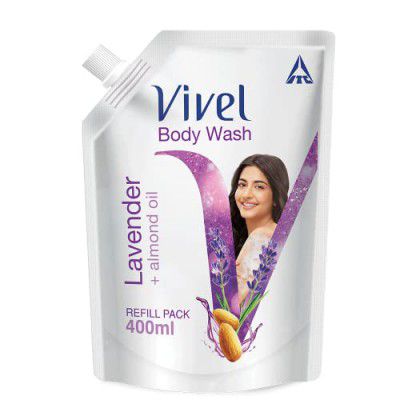 Vivel Body Wash, Lavender & Almond Oil Shower Creme, Liquid Refill Pouch, 400 ml