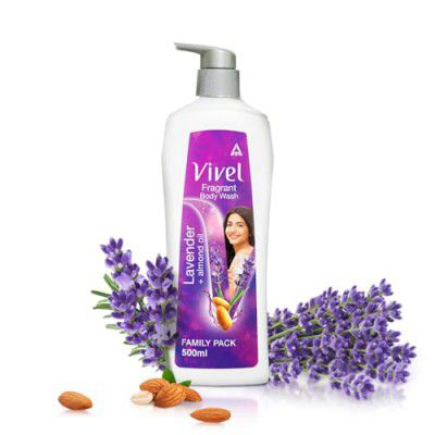 Vivel Body Wash, Lavender & Almond Oil Shower Gel Creme, Fragrant & Moisturising, For soft and smooth skin, High Foaming Formula, 500 ml Pump, For Women and Men