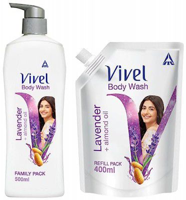 VIVEL Body Wash, Lavender and Almond Oil, 500 ml And 400 ml