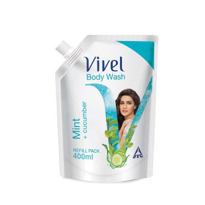 Vivel Body Wash, Mint & Cucumber Shower Creme , Liquid Refill Pouch, 400 ml