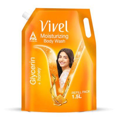 Vivel Exfoliating Body Wash, Glycerin & Honey, Moisturising Shower Gel, 1500ml, for Glowing and Moisturised Skin Refill Pouch, All Skin Types