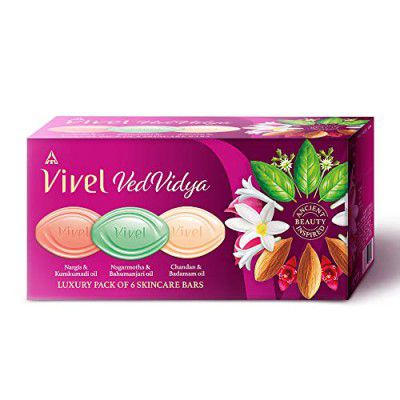 Vivel VedVidya Luxury Pack of 6 Skincare Soaps for Soft, Even-toned, Clear, Radiant and Glowing Skin, Suitable for all Skin types, 100g Pack of 6