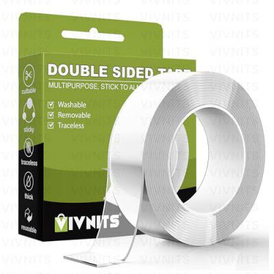 VIVNITS 3 Meter Multipurpose Double Sided Tape - Adhesive Silicone Tape, Heavy Duty, Heat Resistant, Multi-Functional, Removable, Washable, Reusable Anti-Slip Gel Nano Grip Tape (grip tape)