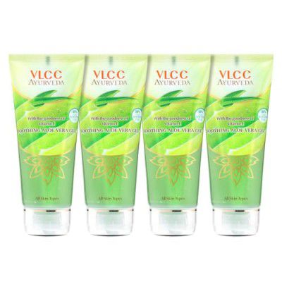 VLCC Ayurveda Soothing Aloe Vera Gel - 100g X 4 (Pack of 4) | Soothing, Calming, Natural Aloe vera | Anti-Acne Aloe Vera Gel | Combats Blemishes and Dry Skin | Softens and Smoothens Skin