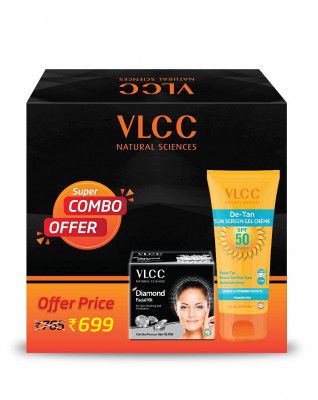 VLCC Diamond Facial Kit (60gm) & De Tan SPF 50 PA+++ Sunscreen Gel (100gm)