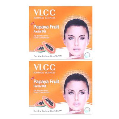 VLCC Facial Kits (VLCC Papaya Fruit Single Facial Kit Pack of 2 Each of 60 gm)