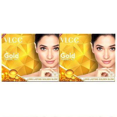 VLCC Gold Facial Kit, Bright & Glowing Skin - 60g X 2 (Pack of 2) | Pamper your Skin for a Luminous Glow | Parlour Glow with 24K Gold Bhasma, Rose Extracts, Turmeric & Aloe Vera.