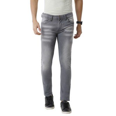 VOI Jeans Men's 100% Cotton Slim Fit Solid Faded Jeans