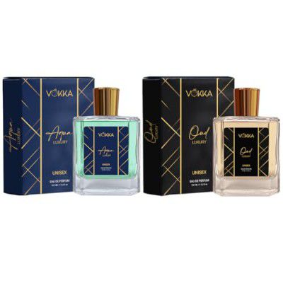 Vokka Oud & Aqua 200 ml | Pack of 2 x 100ml Unisex Luxury Long Lasting Woody Aquatic Perfume