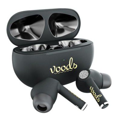 Voods V airbuds - Pro True Wireless Earbuds, Quick Charge - 90min Playback in 10min charge, 70hrs Uninterrupted Music, Quad Mics, IP65, Active Noise Cancelation - ANC+ENC, 10mm Drivers, BT-5.3 (Black)