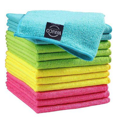 WAICO Microfiber Cleaning Cloth - 12 Pack (12" x 12") Highly Absorbent, Lint and Streak Free, Multi -Purpose Cleaning Towels for Home, Kitchen, Car & Bike (Assorted Colour) (Pack of 12)