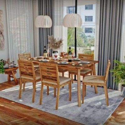 Wakefit Simsim-Ginamon Sheesham 6 Seater Dining Table Set