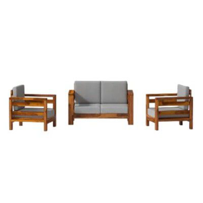 wakeup INDIA Sofa Wooden Sofa | 1 Year Warranty | Eirini Elegance Sofa Sheesham Wood Sofa Set for Living Room | Solid Wood 4 Seater Sofa Set for Office Home (2+1+1 Person Seating, Light Honey Color)