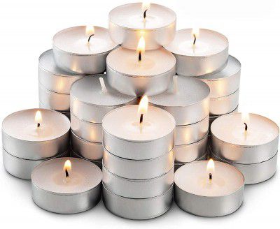 Wax Tea Light Unscented Long Burn Time and Smokeless Candles - White (Pack of 10)