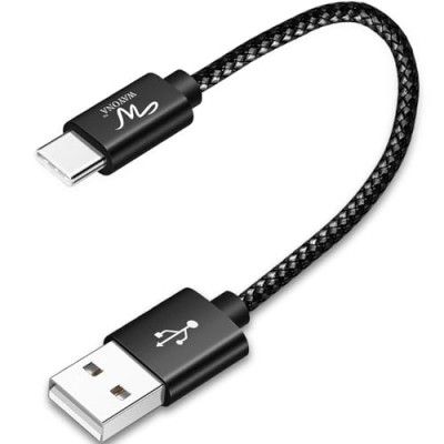 Wayona USB Type C Short 65W/3A Fast Charging Data Cable for Powerbank, Android Auto, Apple CarPlay, Samsung Galaxy S24, S23, S22, S21, S20, iPhone 15, 15 Pro, 15 Pro Max, 15 Plus (0.25M, Black)