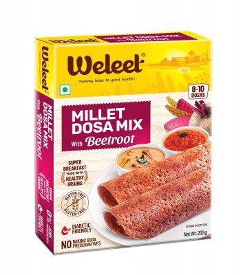 Weleet Millet Dosa Mix | Beetroot, Gluten Free, No Added Junk Ingredients, Diabetic Friendly Instant Dosa mix - 200 gm, Pack of 1