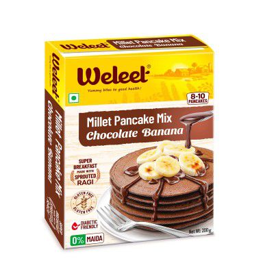 Weleet Millet Pancake Mix | Chocolate Banana Flavour | Pancake Mix Powder, 0% Maida, Gluten Free, Diabetic Friendly - 200 gm, Pack of 1