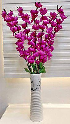 Well Art Gallery Artificial Synthetic Orchid Flowers Blossom Realistic Natural Look Faux Flower Bunch for Vase Home Office Decoration 7 Sticks (Purple)