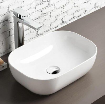 Well Set Premium Designer Ceramic Table Top White Plan Wash Basin (Size18*13 * 5inch)