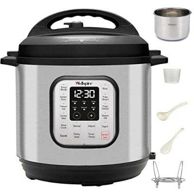 Wellspire 3 Litres Instant Pot Electric Pressure Cooker- #304 Stainless Steel - Pressure Cook, Sauté, Steam, Delay Start and more - Customized Indian Recipes Included