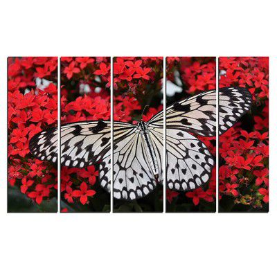 WENS Beautiful Butterfly With Flowers 5 Panels Velvet Laminated Wall Art for Home Decor