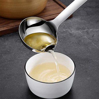 WEZOSHINET™ Stainless Steel Oil Soup Separator Spoon, Oil Filter Spoon, Cooking Spoon Oil-Separated Spoon with Long Handle, Grease Filter Spoon for Home Kitchen Hot Pot Fat Skimmer (Silver)