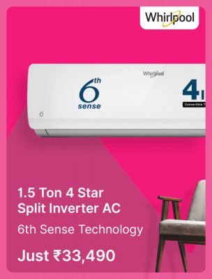 Whirlpool 1.5 Ton 4 Star Split Inverter Air Conditioner @ ₹ 33,490 in Flipkart Big Billion Days Sale 