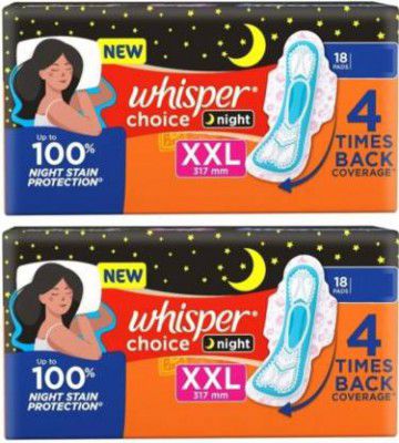 Whisper Choice Night XXL 317mm (18+18 Pads) Sanitary Pad (Pack of 2)