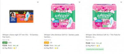 Whisper Pad Upto 80% Off @ 20