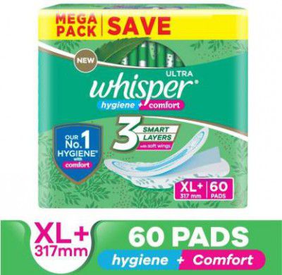 Whisper Ultra Clean XL+ Hygiene & Comfort Sanitary Pad (Pack of 60)