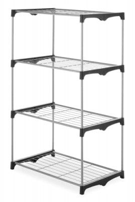 White Mulberry 4 Tier Organizer Shelf Tower | Silver Epoxy Coated Steel Frame | Black | 80*50*137cm