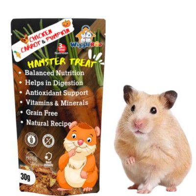 WiggleBoo Chicken, Carrot & Pumpkin Hamster Treat | Travel Pack | Protein Rich | Natural Detoxifier | Crunchy Food Snack | 30g