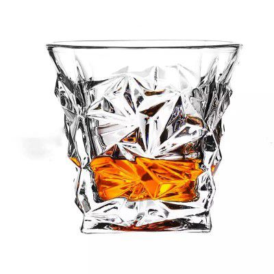 Winkelen Diamond Crystal Cut Whiskey Glass Set Wine Premium Imported Crystal Glass for Drinking Bourbon, Whisky, Scotch, Cocktails, Cognac- Old Fashioned Cocktail Tumblers (Pack of 1)