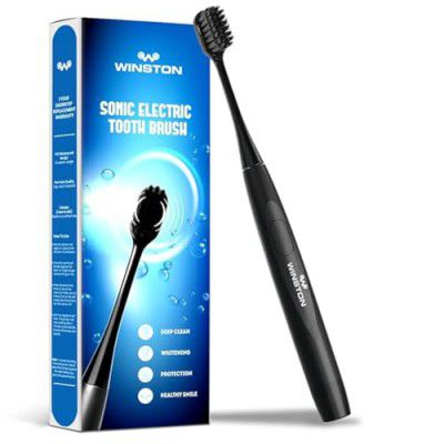 Winston Electric Toothbrush with Super Soft Charcoal Bristles for Adults - Sonic Toothbrush - 1-Year Warranty (Black)