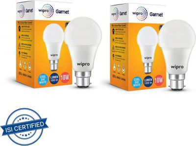 Wipro 10 W Standard B22 LED Bulb  (White, Pack of 2)