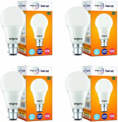 Wipro 10 W Standard B22 LED Bulb (White, Pack of 4)