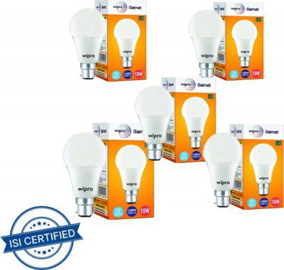 Wipro 10 W Standard B22 LED Bulb  (White, Pack of 5)