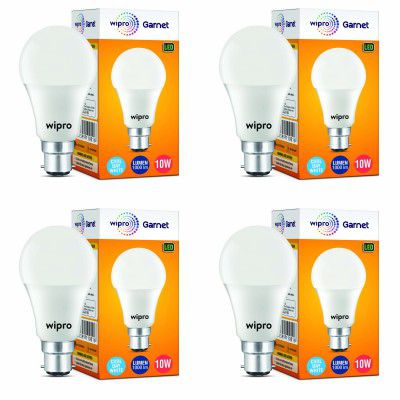 wipro 10W B22D LED Cool Day White Bulb, Pack of 4 (Garnet)