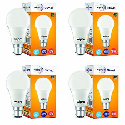 Wipro Garnet 10W LED Bulb |Cool Day White (6500K) | B22 Base | Pack of 4