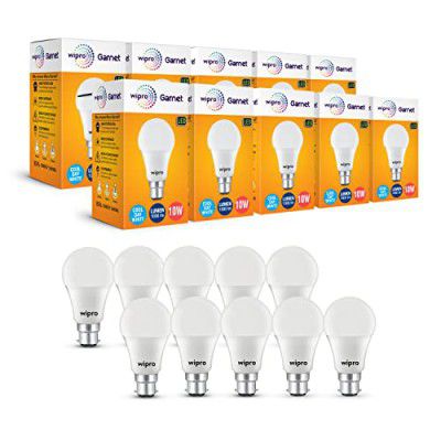 wipro Garnet 10W LED Bulb for | Cool Day White (6500K) | Pack of 10