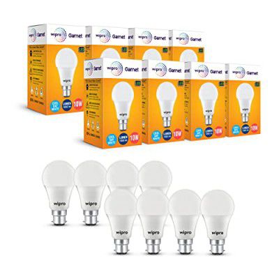 Wipro Garnet 10W LED Bulb for Home & Office |Cool Day White (6500K) | B22 Base|220 Degree Light Coverage |4Kv Surge Protection |400V High Voltage Protection |Energy Efficient | Pack of 8