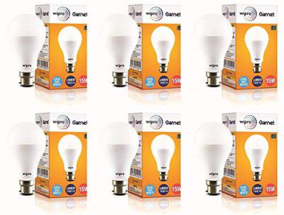 wipro Garnet 15W LED Bulb for Home & Office |Cool Day White (6500K) Pack of 6