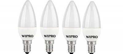 wipro Garnet 3W Frosted Candle Bulb | Cool Day White (6500K) | E14 Base | Pack of 4, LED