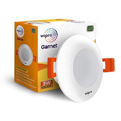 wipro Garnet 3W LED Mini Downlight | Cool White (6500K) | Compact Design with 120° Beam Angle | Recessed Down Light for False Ceiling | Cutout - 2.3 inch | Pack of 1