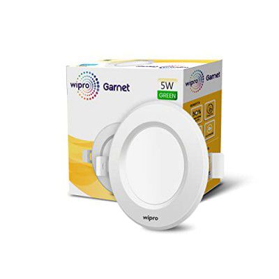 wipro Garnet 5W Round Downlight Junction Box | Green | Glare-Free Design | Recessed Downlighter for False Ceiling | Cutout ? 3 inch | Pack of 1