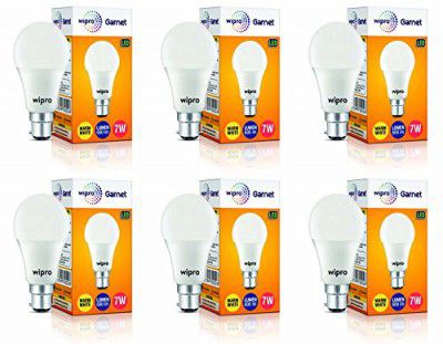 Wipro Garnet 7W LED Bulb for Home & Office  | Warm White (2700K) | Pack of 6