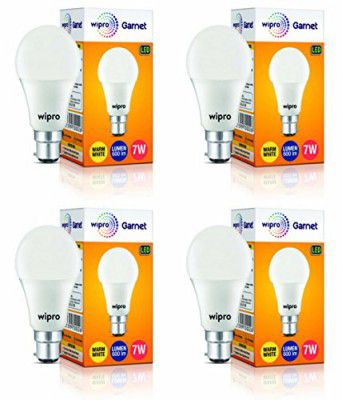 wipro Garnet 7W LED Bulb |Warm White (2700K) | B22 Base|220 degree Light coverage | Pack of 4