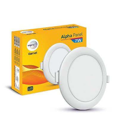 wipro Garnet 7W Round LED Alpha Panel | Warm White Light (2700K) | Recessed Down Light for False Ceiling | Cutout - 82mm | Pack of 1