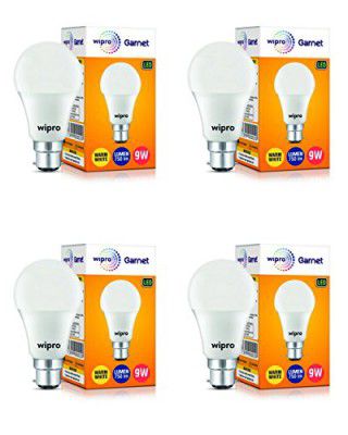 wipro Garnet 9W LED Bulb for Home & Office |Warm White (2700K) | Pack of 4