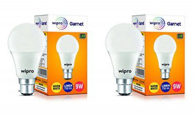 Wipro Garnet 9W LED Bulb | Warm White (2700K) | Pack of 2